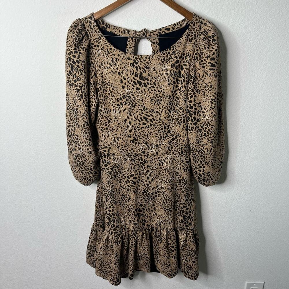 Anthropologie Maeve Animal Print Knit Cut-Out Mini Dress Leopard Tiered‎ Size 14 - Picture 7 of 11